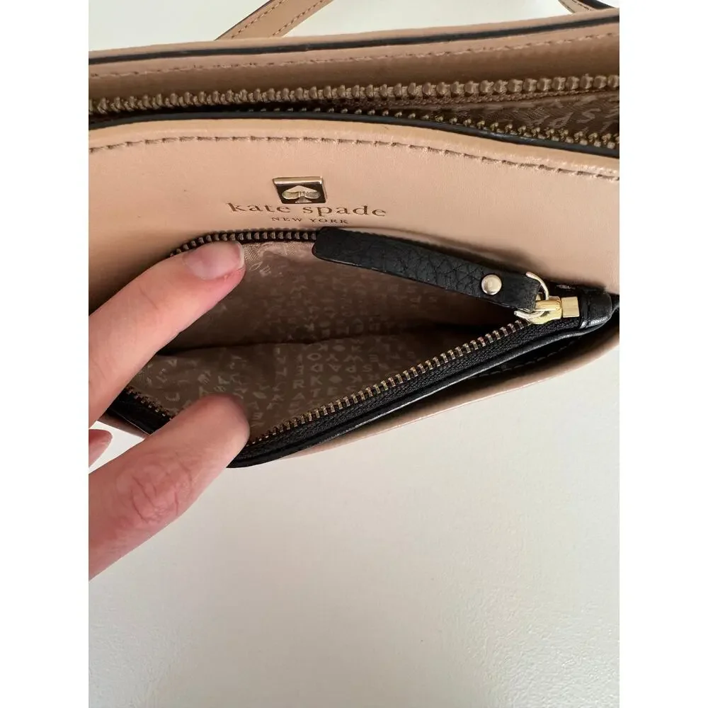 Kate Spade Beige Black Hadley Street Adelia 100% LEATHER Crossbody Messenger Bag